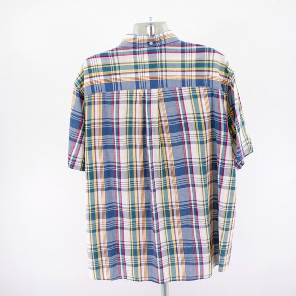 Tommy Hilfiger Plaid Short Sleeve Plaid Button Down 2XL Blue White Green Yellow - Picture 6 of 11
